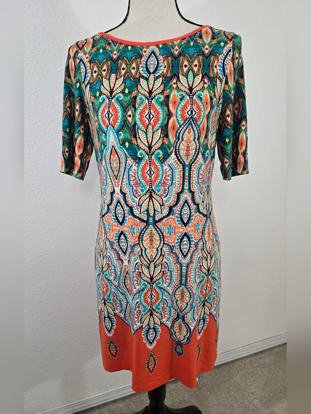 Eliza J Vibrant Orange Printed Geometric Patterned Shift Dress Party Office, 8P